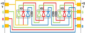 Схема подключения светодиодов на RGB ленте